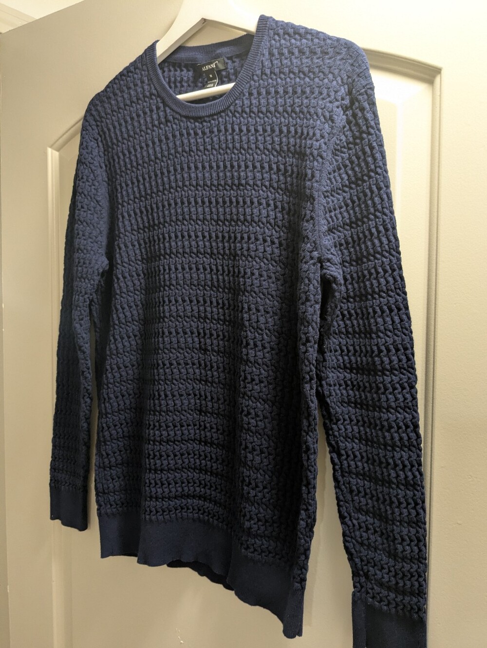Alfani M Navy Textured Cotton Crewneck SweaterMen’s navy blue pullover